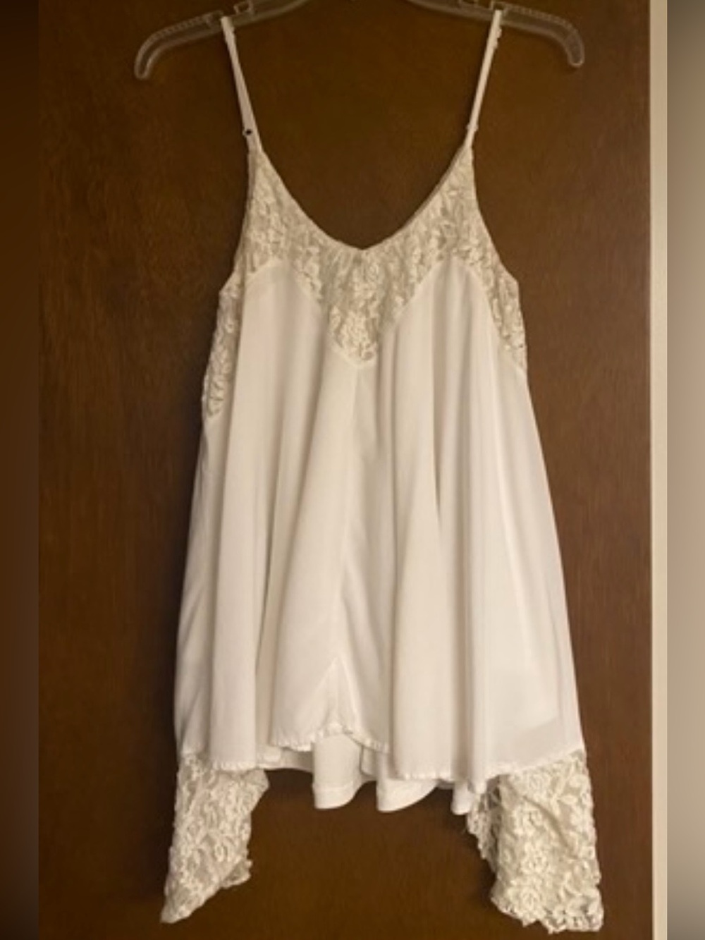 Darling Vintage Boho White Lace Spaghetti Strap Cami/Slip Dress or Top    Size M